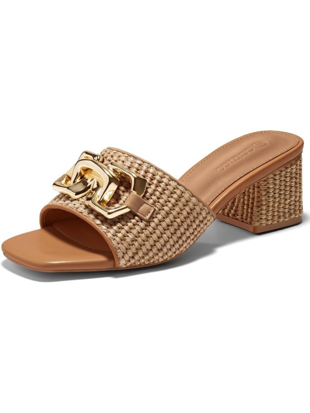 Women's Brown Imported Raffia Open Toe Chunky Block Heeled Sandals